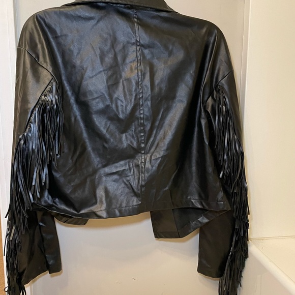 SHEIN size small black leather jacket with fringe - Picture 2 of 2